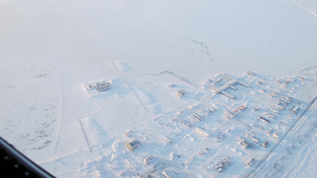 アラスカ州北部の町。真っ白! アラスカ州北部の町。真っ白!